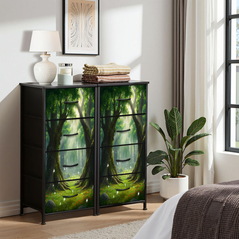 4 Drawer Dresser for Bedroom, Narrow Chest of Drawers, Wooden Top and Study Iron Frame 18"x37.5"-(WxH)