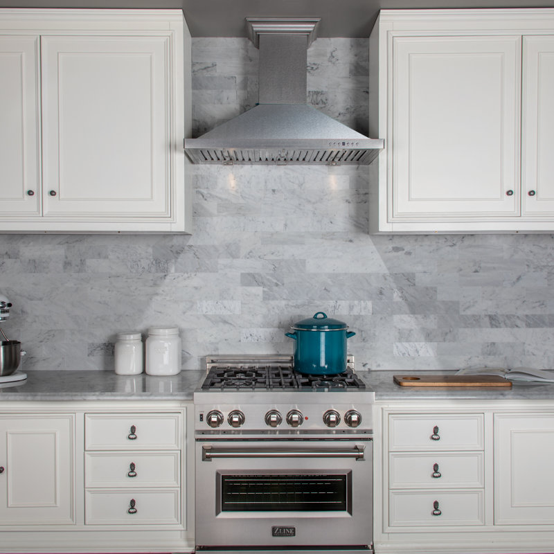 ZLINE 36" Designer Series Fingerprint Resistant Stainless Steel Convertible Vent Wall Mount Range Hood (8KBS-36), 36" W