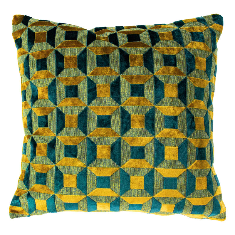 Empire Geometric Square Scatter Cushion, Teal/Gold