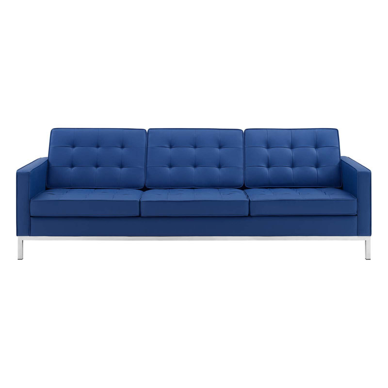 Loft Tufted Vegan Leather Sofa by Modway, Faux Leather Navy