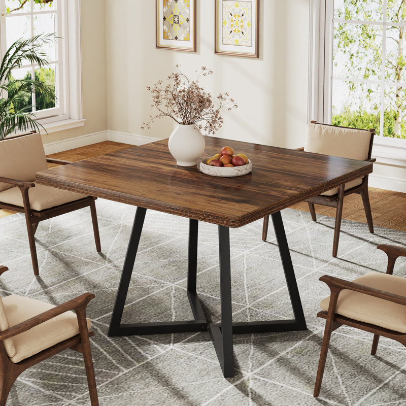 31.5" Industrial Square Dining Table, Small Kitchen Table for 4, Black, Brown