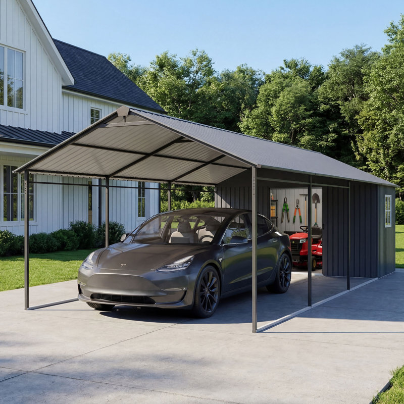 Abri d'auto robuste 12 x 25 pi avec remise, Gris