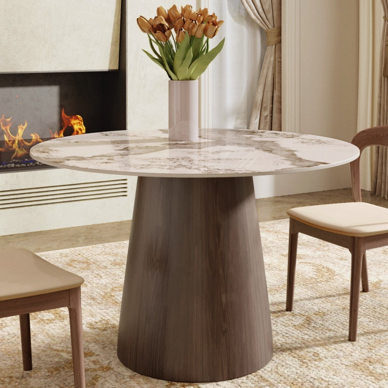 Bobrow Round Dining Table 39" Small Kitchen Table For 2 Person, 29.5"H x 39.37"L x 39.37"W, Pandora, Dark Walnut
