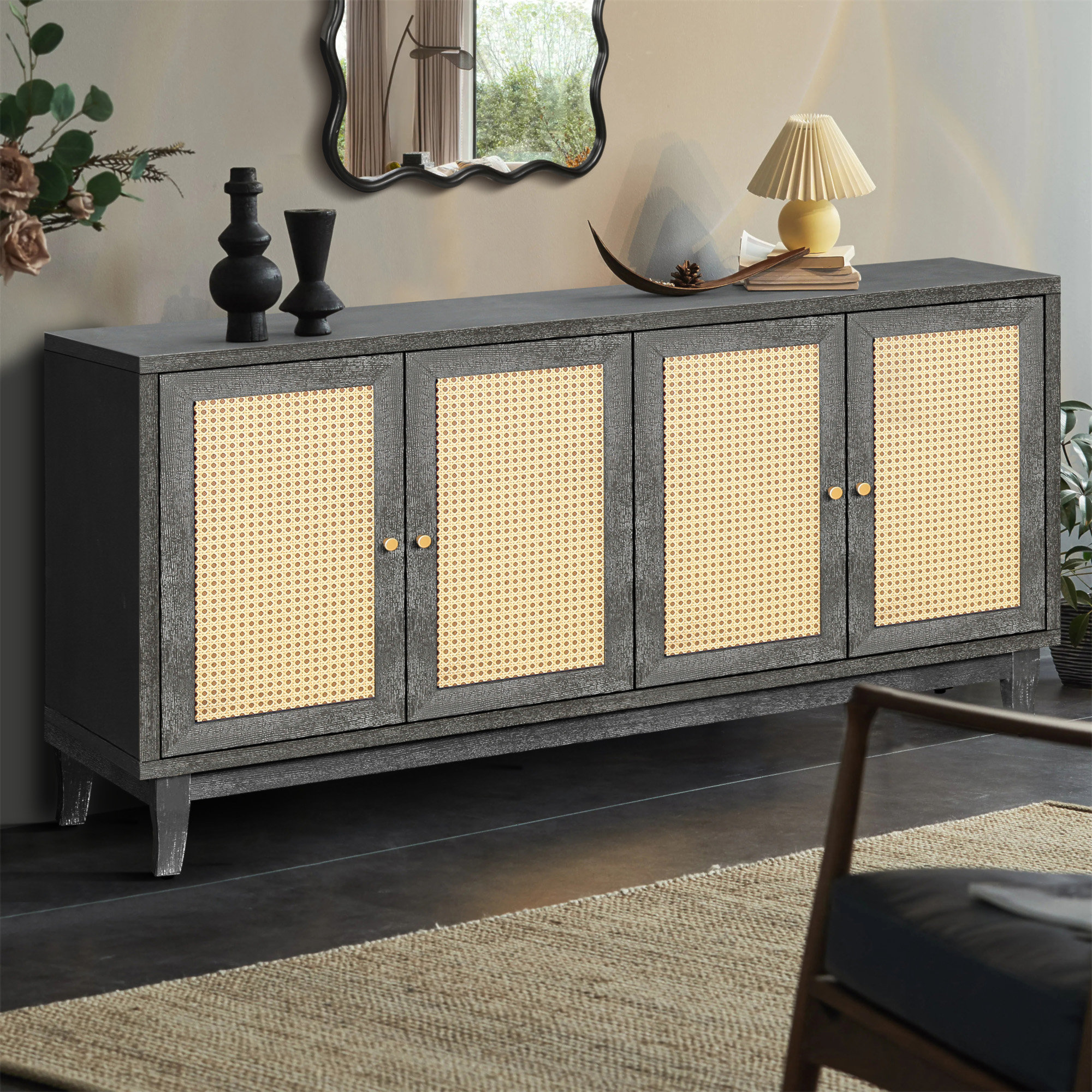 Bayou Breeze Modern Storage Cupboard Console Table With Adjustable ...