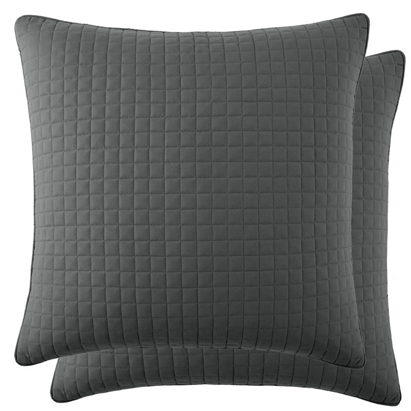 Southshore Fine Linens Vilano Quilted Sham Covers, Double-Brushed Microfiber Square-Stitched Pillow Shams with Piped Edges, Set of 2, 22" x 22" , Slate