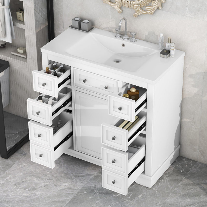 Meuble-lavabo sur pied simple 36 po avec plateau en céramique Hiranur
