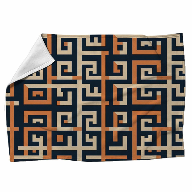 Machine Printed Throw Blanket, Throw, Geometric, Navy/Orange