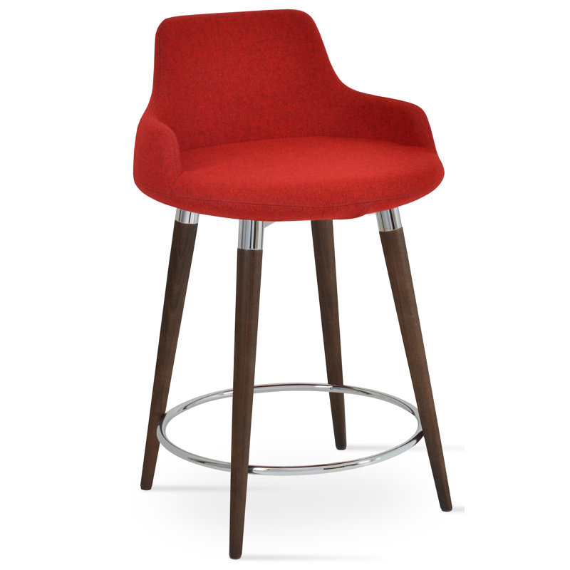 Dervish 29.5" Bar Stool, American Walnut, Leatherette-Red