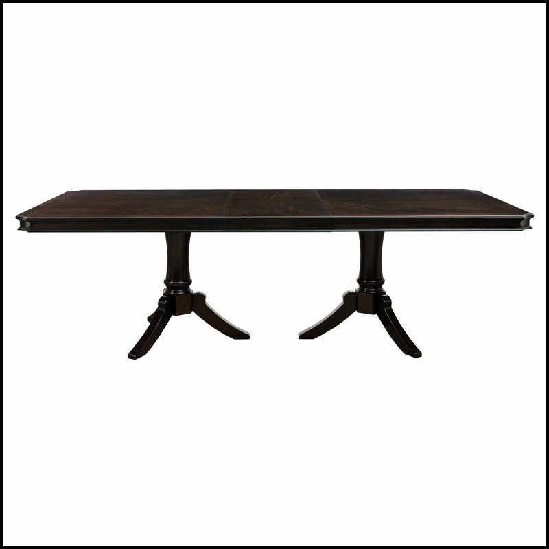 Table de salle à manger à double base en cerisier foncé avec rallonge, mobilier en bois de 96 pouces pour une salle à manger élégante et fonctionnelle