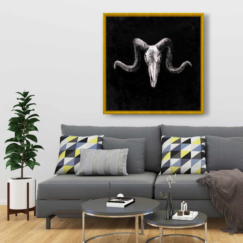 «Skeleton Skulls», art grunge sur toile encadrée, Gris / Noir, Doré