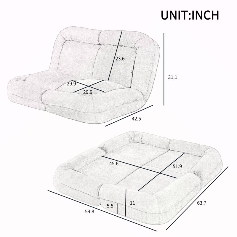 Canapé-lit convertible simple escamotable, réglable pour de multiples postures de détente, parfait pour les petits espaces et polyvalent