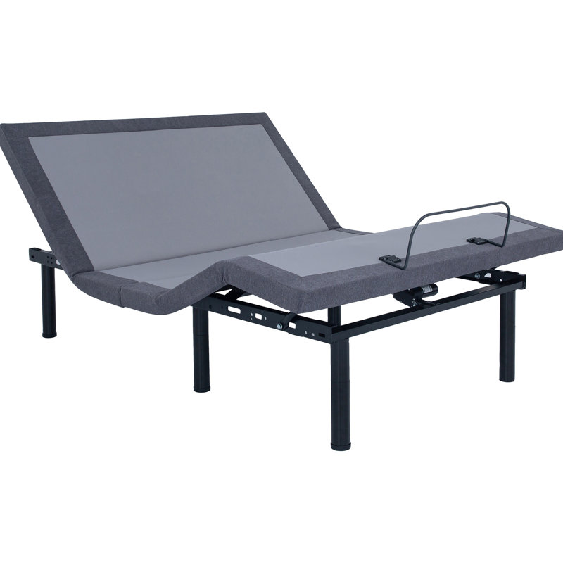 Lit réglable pour la chambre à coucher, lit simple extra long, rails gris, finition noire, télécommande sans fil, gravité zéro, antisnore, massage long et lit, base de chambre à coucher, double