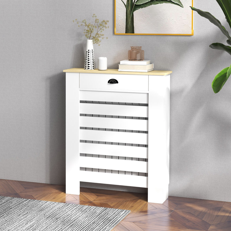 HOMCOM Radiator Cover with Drawer, Horizontal Slat, 78cm, White