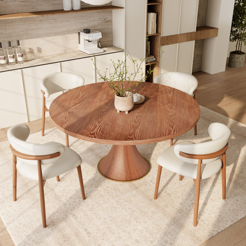 5/7 Pieces Solid Wood Alpharetta Farmhouse Round Pedestal, 29.52”H x 53.15”L x 53.15”W, 5 Pieces: Table, 4 Chairs