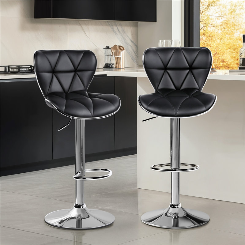 Elna Stylish Adjustable PU Leather Swivel Bar Stool Counter Height Bar Chairs with Large  Base, Black