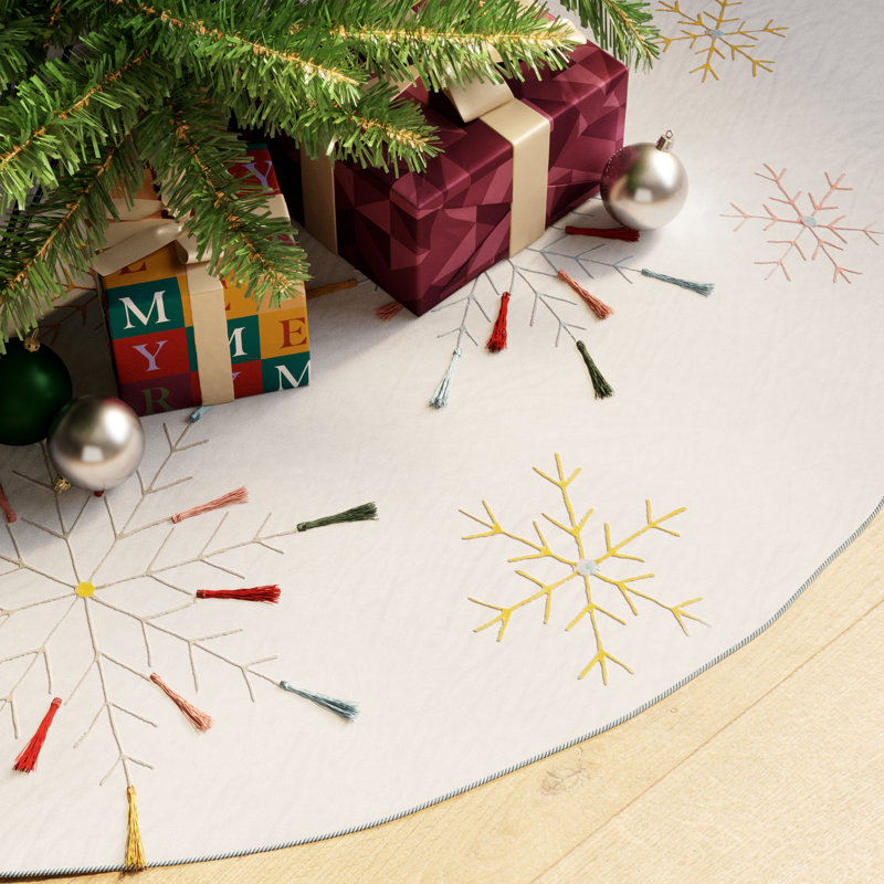 54" Multicolor Velvet Snowflake Embroidered Boho Tree Skirt