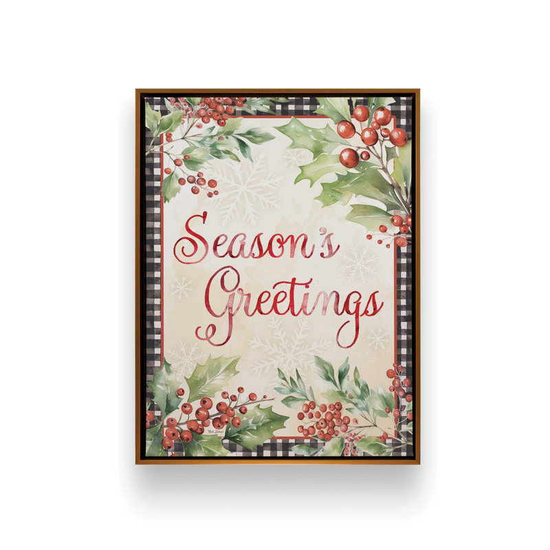 «Season's Greetings» par Nicole DeCamp, reproduction d'art, L 18 po x H 24 po, Doré, Toile avec cadre