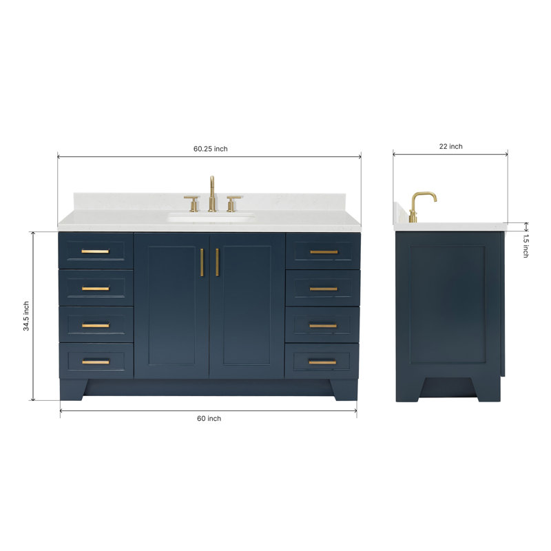 61 IN.  Single Bathroom Vanity, Midnight Blue, Rectangle, Carrara Quartz