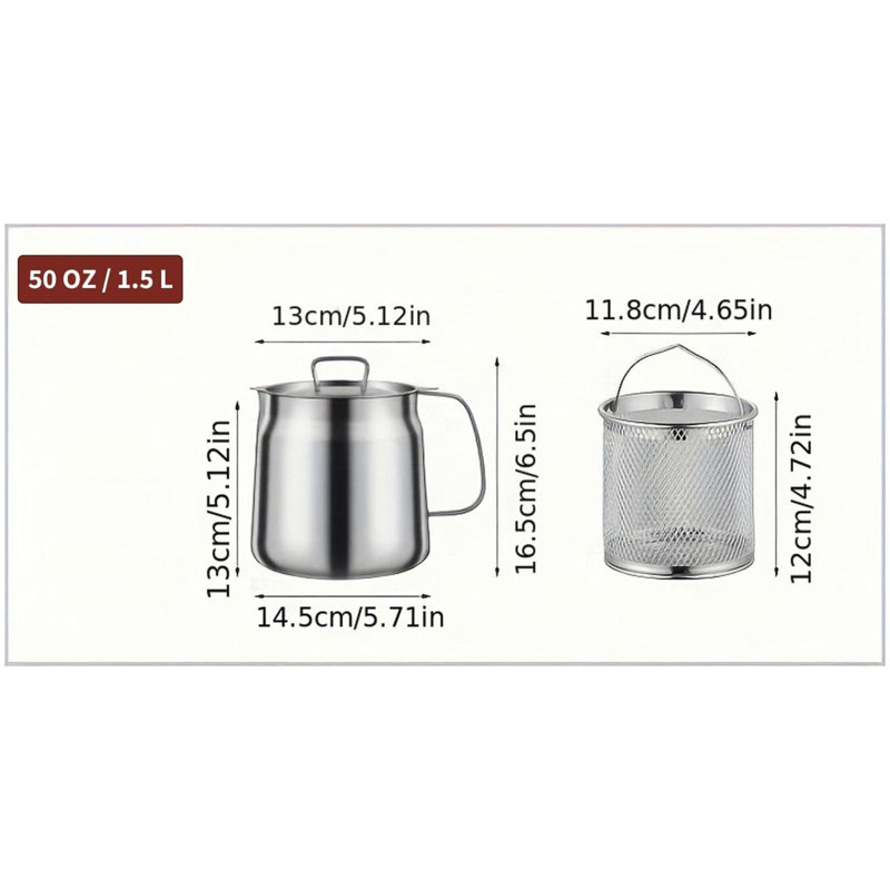 68oz Stainless Steel Oil Filter Pot with Frying Basket