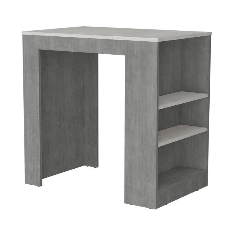 Portree Kitchen Island With 3-Side Shelves, Gray