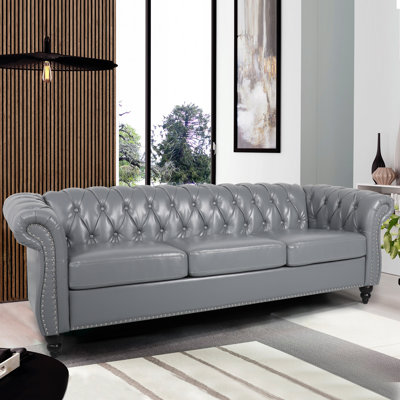 Lluliana 84.5"" Faux Leather Rolled Arm Chesterfield Sofa -  Canora Grey, 9D08024EA9BA4860AC1CCFE69E167E97