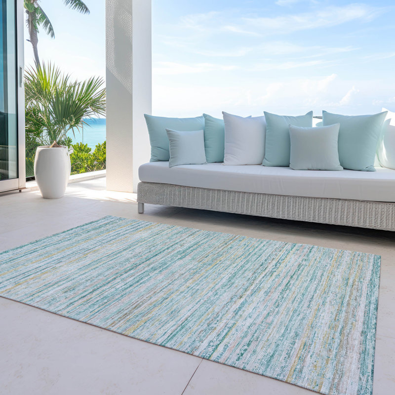 Machine Washable Indoor/Outdoor Claudian ACN1239 Teal Rug, Rectangle 5' x 7'6"