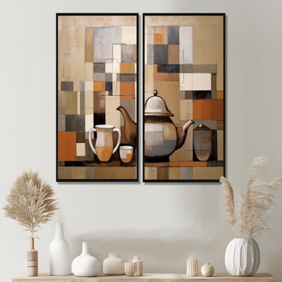 Cubisme culinaire - art mural sur toile traditionnel jaune 2 panneaux