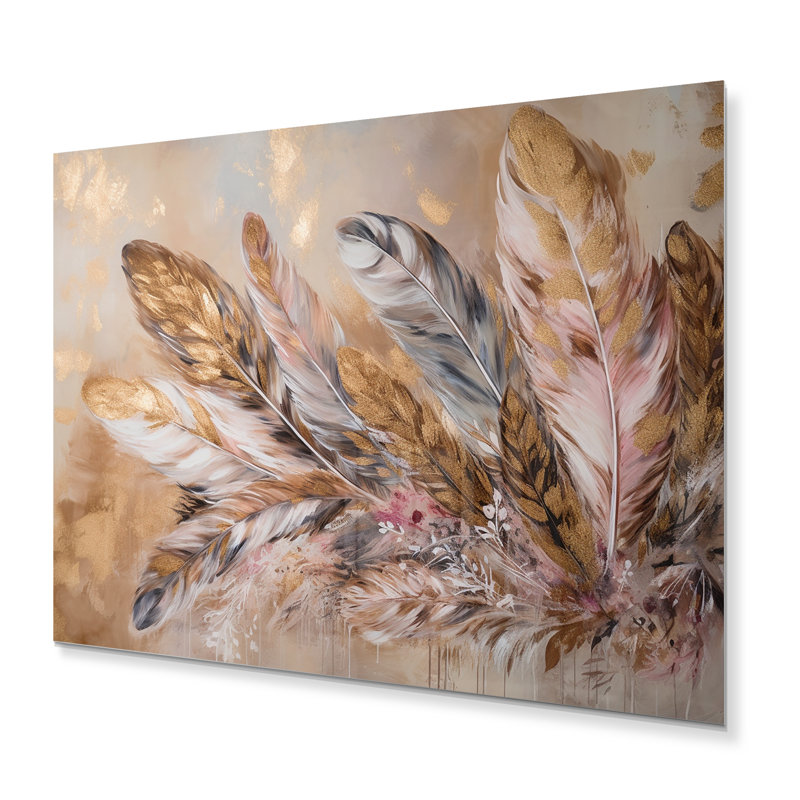 Ernestina " Gold Feather Boho Majesty ", 12" H x 20" W