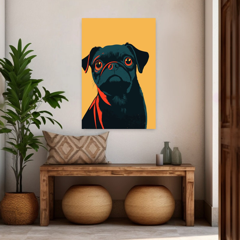 «Curious Pug Gaze», art mural moderne, H 48 po x l 32 po
