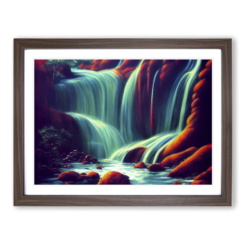 Desirable Waterfall - Single Picture Frame Print, 46cm H x 64cm W x 2cm D, Walnut