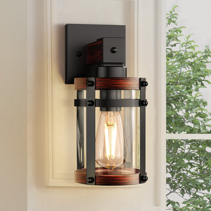 12.8 In. 1-Light Imitation Wood Grain Wall Light Armed Sconce With Clear Glass Shade