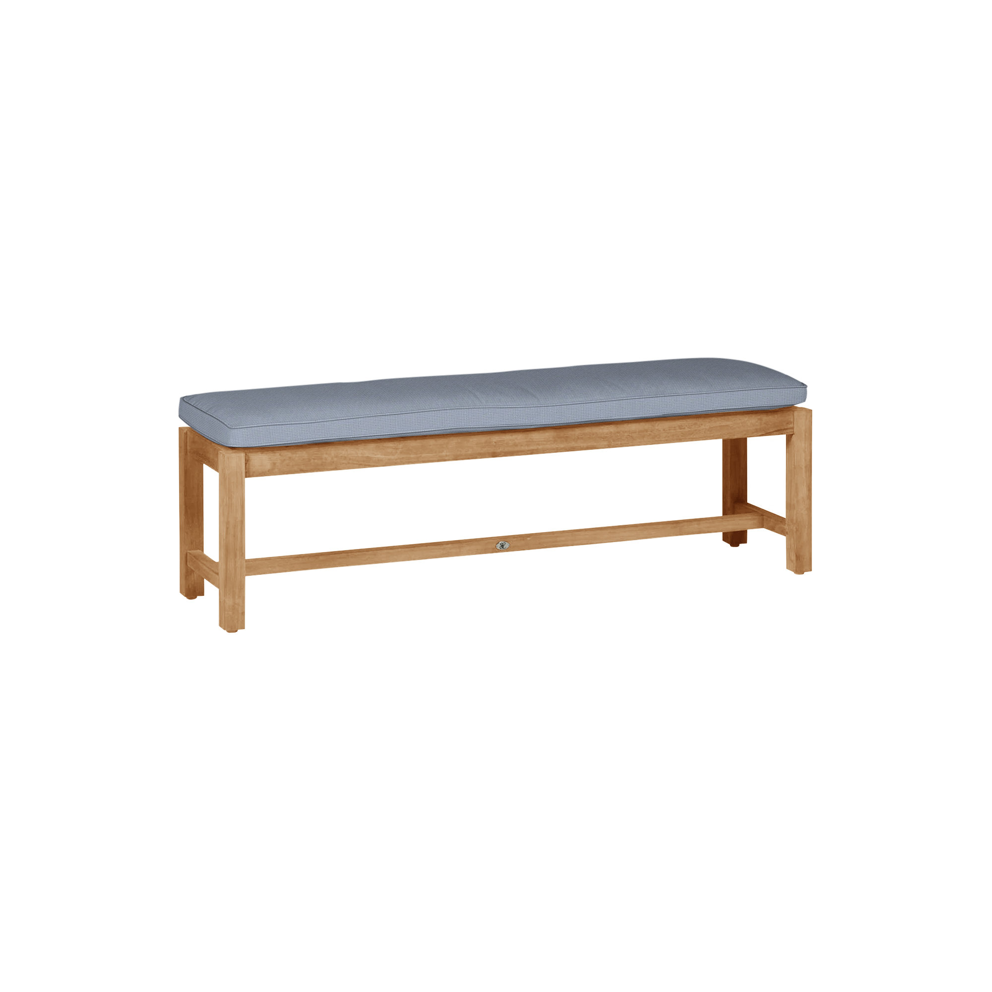 Club Outdoor Backless Bench 59 in., Welt, Arbor Chambray Dove Sunbrella®, Natural Teak