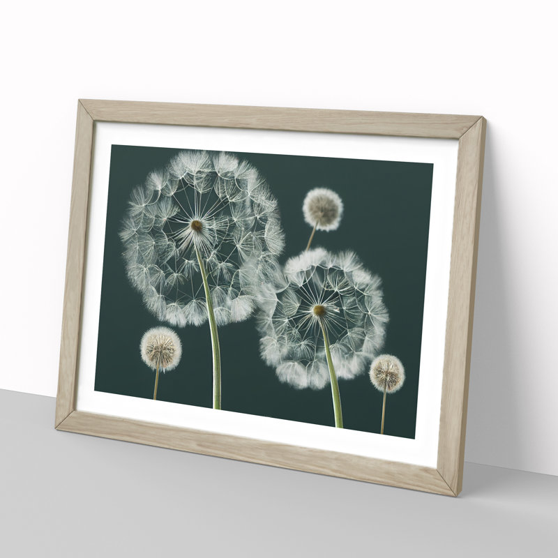 Magical Dandelion Flowers - Single Picture Frame Print, Oak, 46cm H x 64cm W x 2cm D