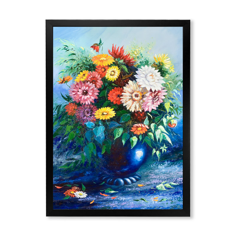 " Flower Bouquet " Painting Print, Black Picture Framed Canvas, 20" H x 12" W x 1" D