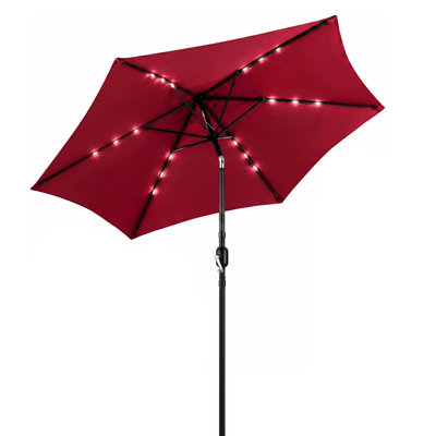 Parasol de patio 9 pi avec lumières à DEL solaires, manivelle et bouton-poussoir inclinable, parasol de table de marché en polyester imperméable pour jardin, cour, terrasse, piscine