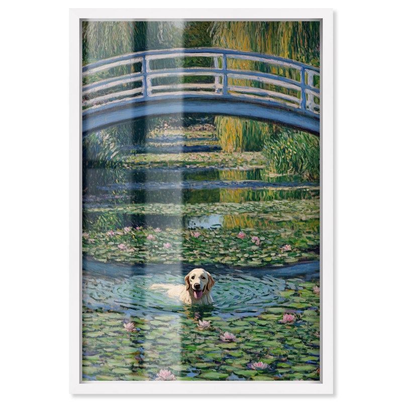 «The Pond Under the Bridge Shadowbox Print» par Art Remedy, H 16 po x l 11 po, Blanc