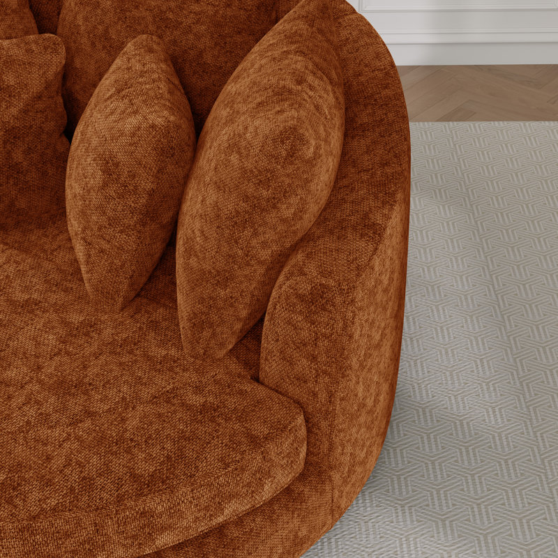 59.8" W Oversized Barrel Chair, Chenille Sofa Chair  With Ottoman And Pillows, Orange