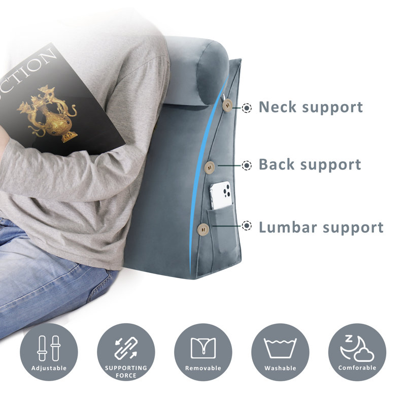 Gray Velvet Reversible Wedge Pillow with Neck Roll