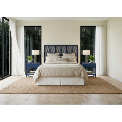 Liam Queen Headboard And Olivia Nightstand Set – Navy Blue