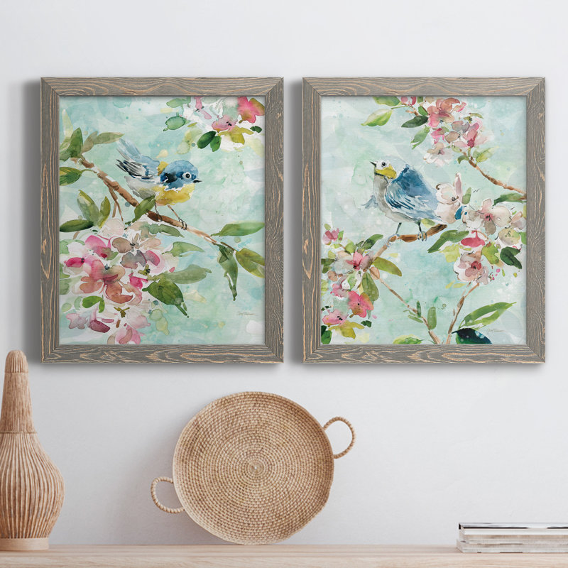 «Asbury Garden Song I», ensemble de 2 peintures sur toile encadrées, H 24 po x l 36 po x P 1,5 po, Encadré gris