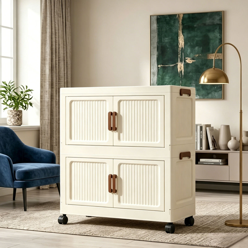 Bacs de rangement modulaires empilables de 120 QT avec couvercles, contenants de rangement à roulettes avec couvercles, bacs de rangement pliables à tiroirs pour vêtements, tiroirs de rangement pour chambre ou dortoir, crème (paquet de 2)
