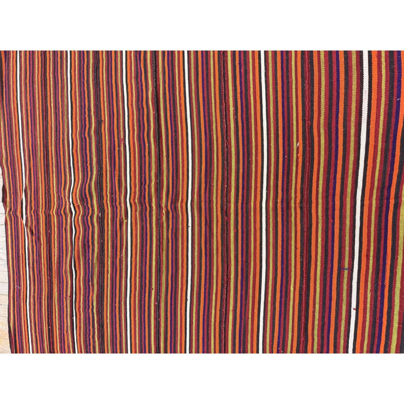 1950s Multicolor Ground Geometric Vintage Turkish Kilim Flatweave Square Rug 5'3" x 5'7" Area Rug