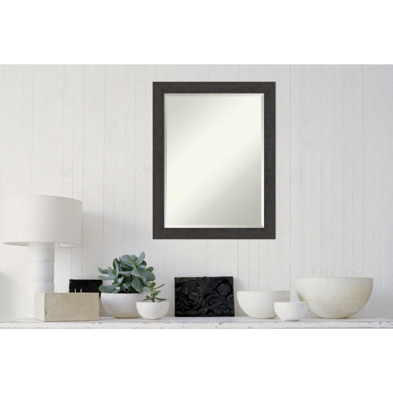 Akhia Narrow Beveled Wall Mirror, 27" x 21", Rustic Plank Espresso