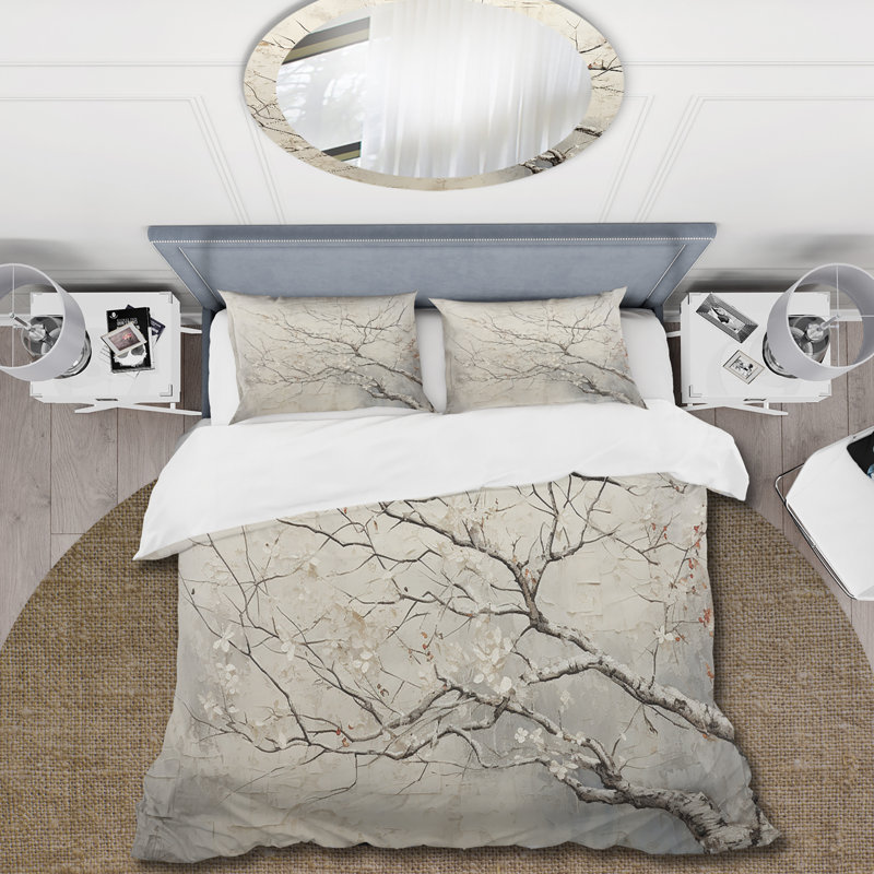 Arbre monochromes Whispers Of Beige - Ensemble de housse de couette arbre monochrome