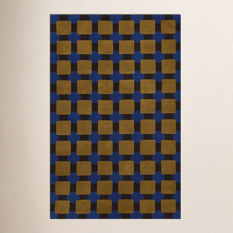 Tapis touffeté à la main Bauhaus, Rectangle de 5 pi x 8 pi, Blue