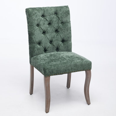 Upholstered Chenille Fabric Accent Dining Chair, Curved Solid Wood Legs, Elegant Tufted Club Dining Room Kitchen Room Dining Chair, Set of 2
