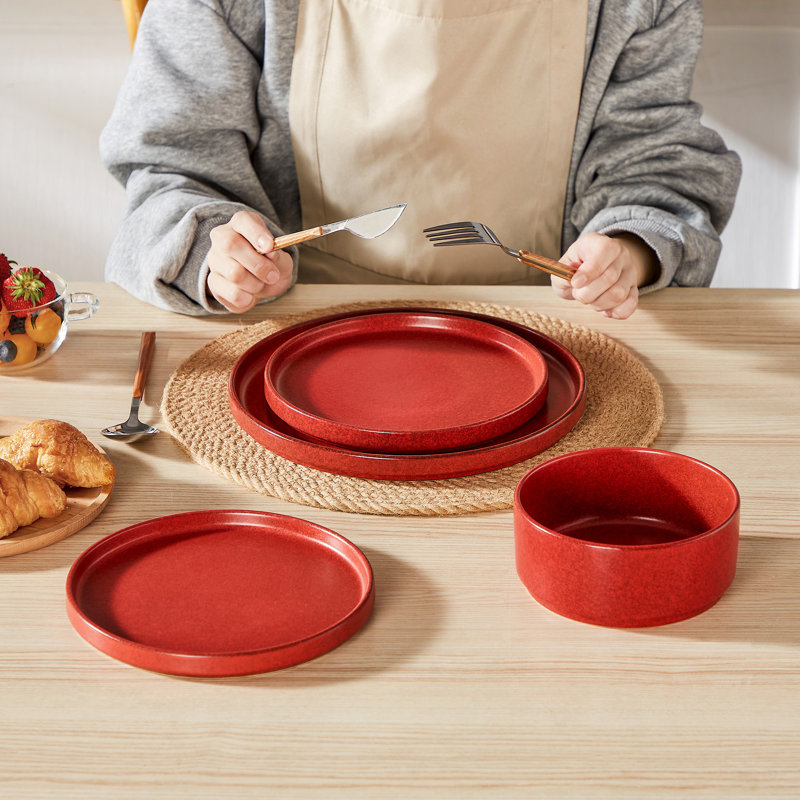 Stoneware Dinnerware - Service for 4, Red