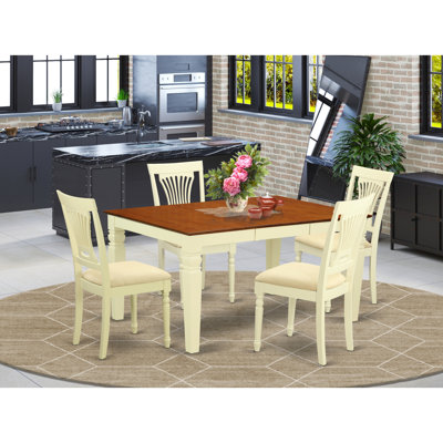 5-Piece Buttermilk and Cherry Finish Solid Wood Top Dining table with 4 Chairs with Lattice Back