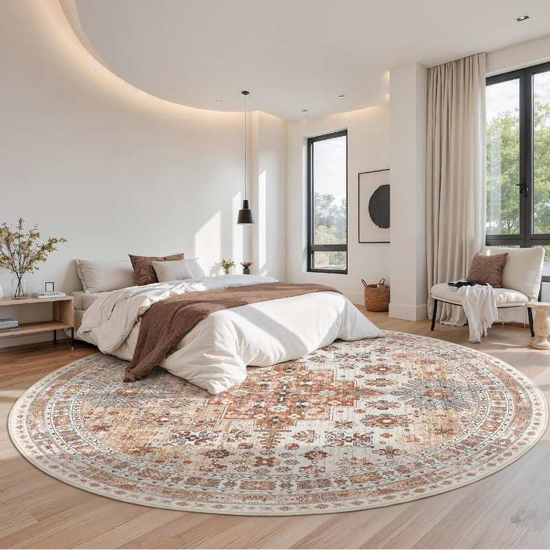 Tapis lavable antidérapant Medallion (orange), Rond 6 pi