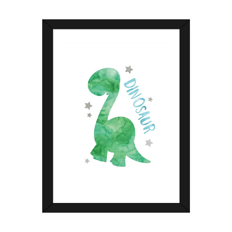 Dinosaure vert et bleu - impression d'art graphique, H 32 po x l 24 po x P 1 po, Papier encadré noir, Blanc